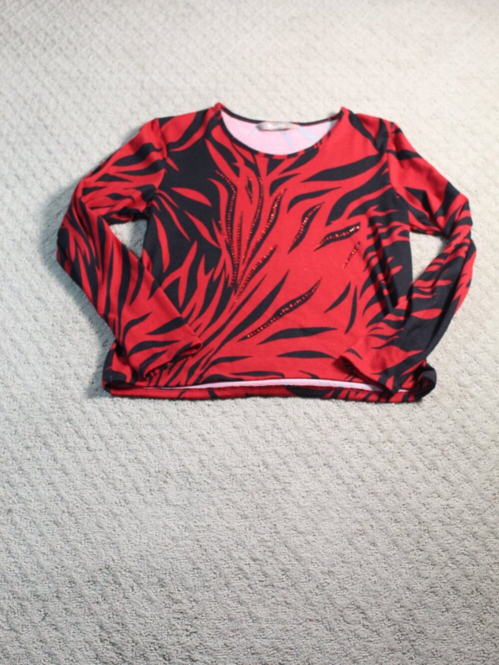 TanJay Size S Black Red Zebra Striped Bead Embellished Top